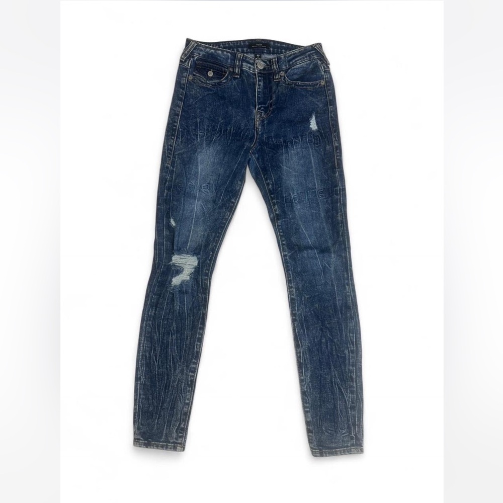 True Religion Dark Blue Distressed Halle Mid Ruse Skinny Jeans 27